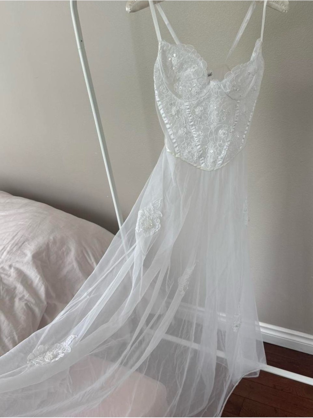 Frederick's of Hollywood White Sheer Lace Chemise Slip dress